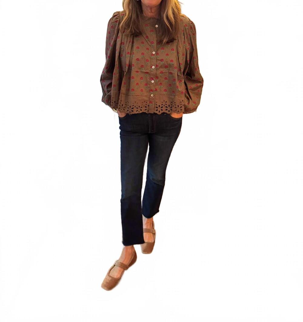 NEW CLOTHING BY IVE women's floral long sleeve lace top in brown